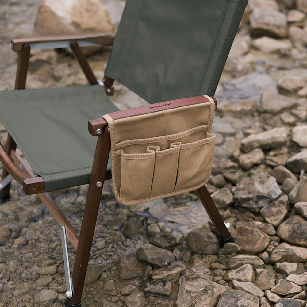 Campingstuhl-Seitentasche, multifunktionaler Stuhl-Armlehnen-Organizer, Stuhl-Armlehnen-Hängetasche aus Segeltuch, mehrere Taschen zum Angeln und Wandern