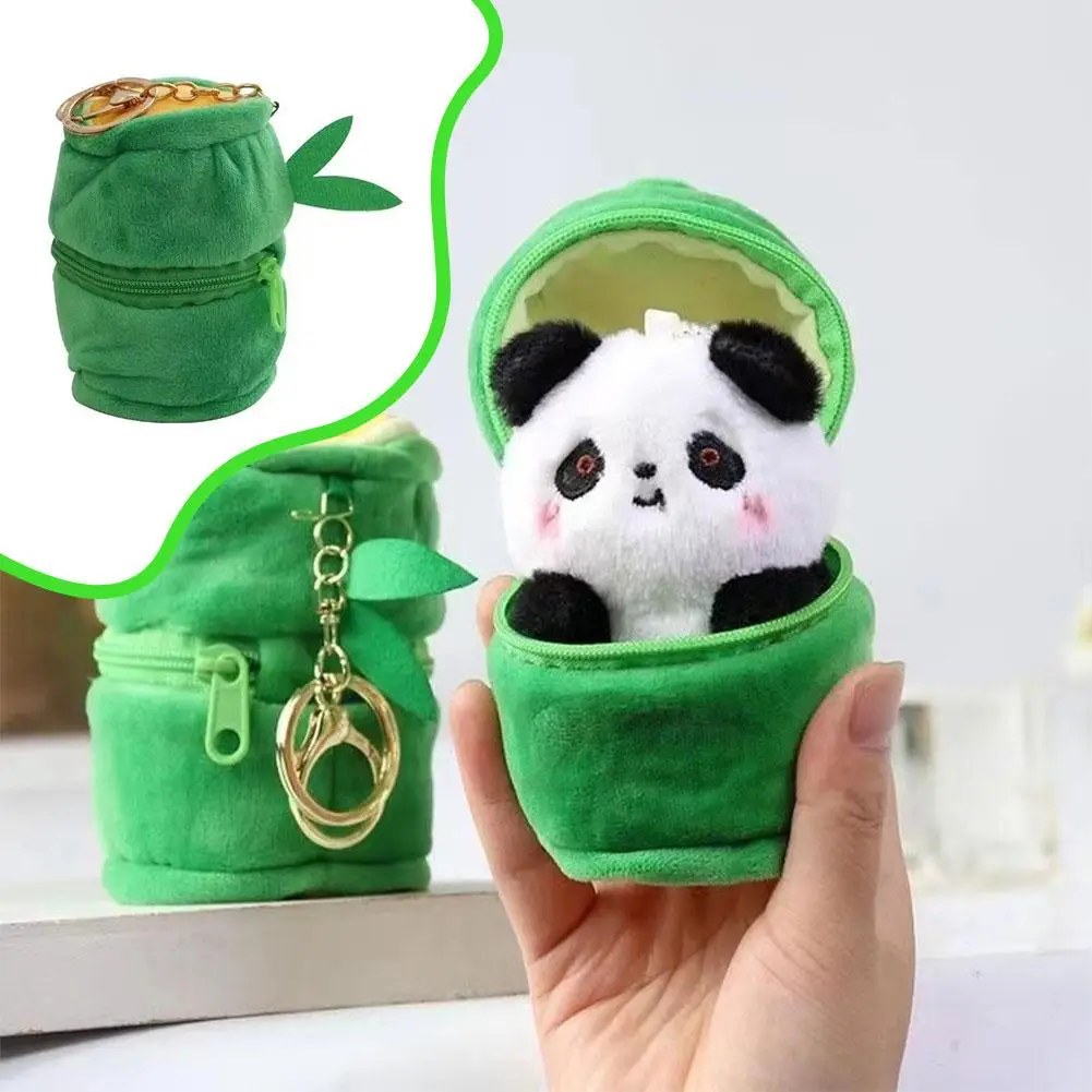 Super Soft Cute Bamboo Panda Plush Toy Hand Knitted Keychains Cartoon Panda Head For Any Keys Pendant Simulation Doll Gift