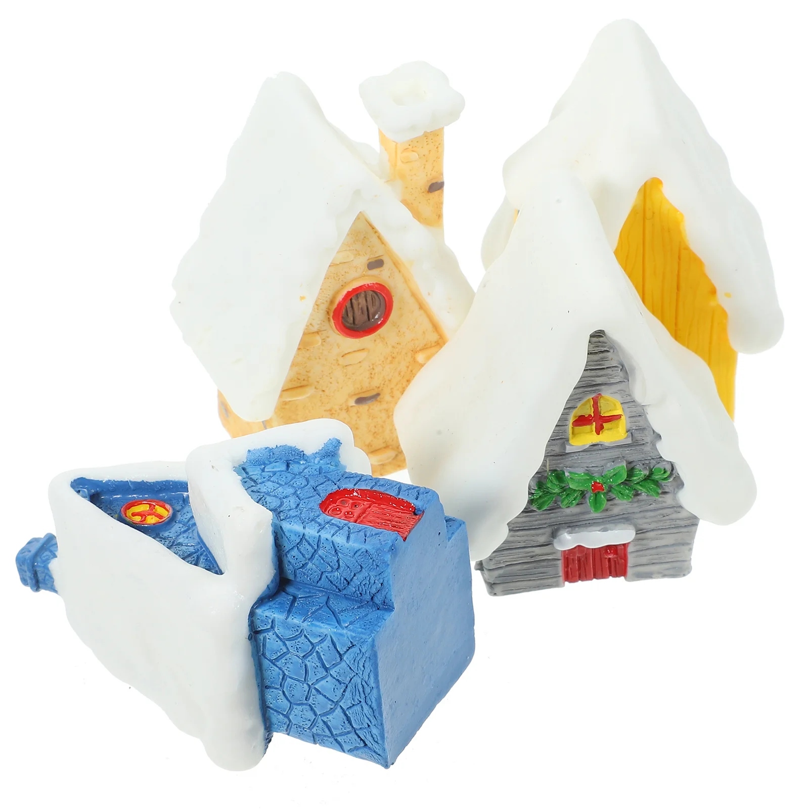 

4Pcs Mini Village Decor Christmas House Resin Landscape Decoration for Home Garden Xmas Display Lightweight Small Size