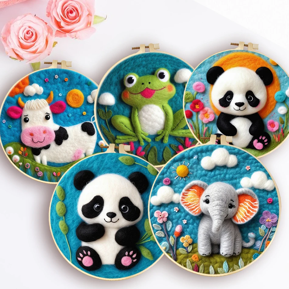 

Needle Felt Starter Set Felt Painting Kit For Beginners Panda, Elephant Pattern Wool Needle Felt Set Craft Painting Gift