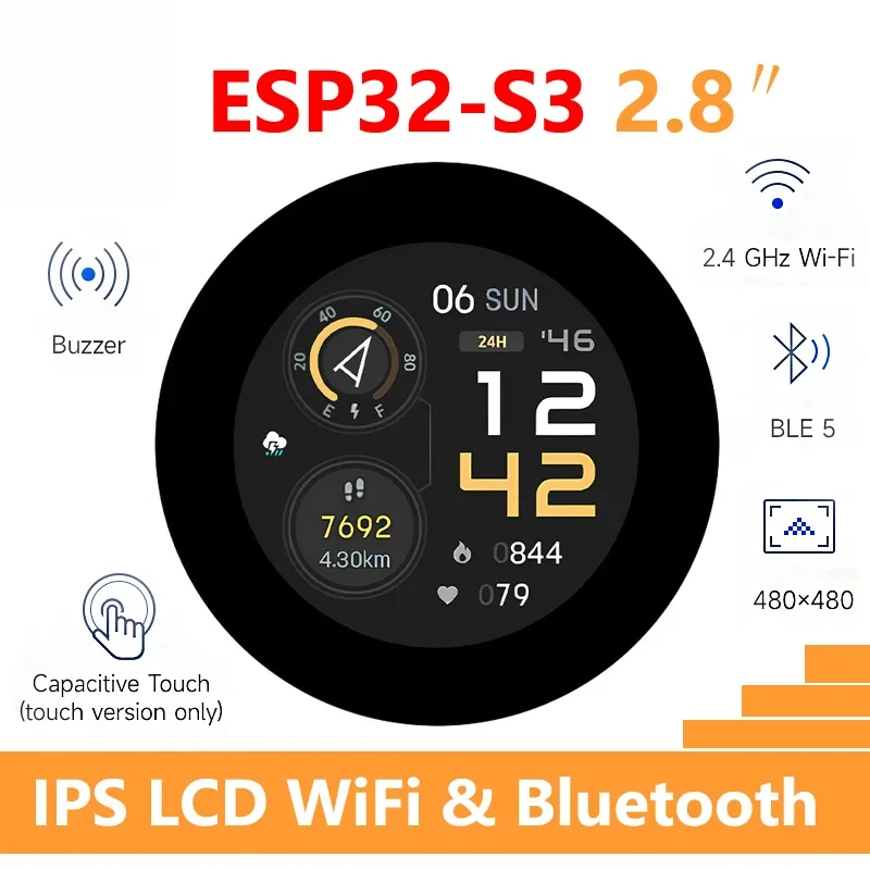 waveshare-esp32-s3-hmi-for-arduino-mp3-audio-sd-mic-sensor-qmi8658-touch-option-480x480-lcd-ips-round-28inch-display