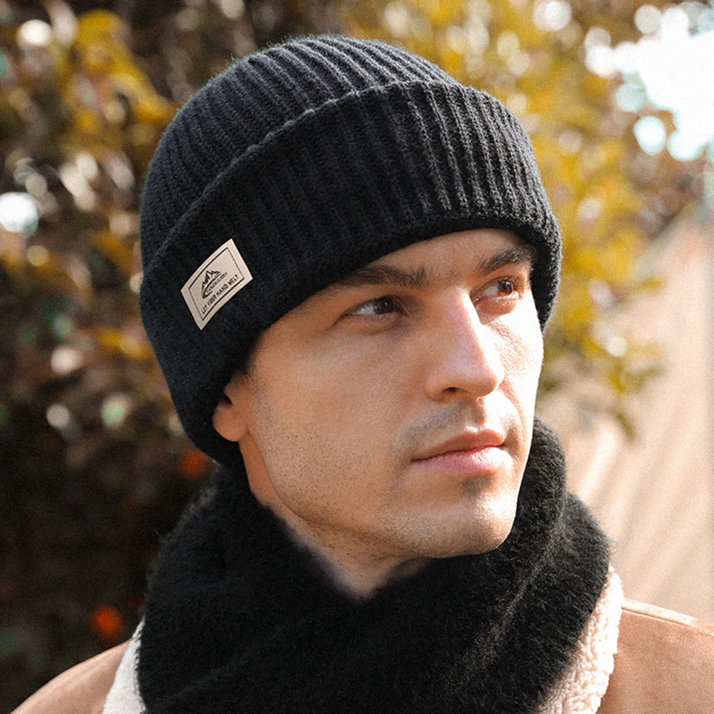 Gorro cálido de invierno para hombre, gorro de algodón de punto grueso para exteriores, para clima frío, esquí, senderismo, correr, gorro de invierno