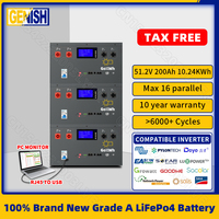 48V LiFePO4 Battery 200Ah Pack 51.2V 10.24KWh 100% Capacity With BMS CAN RS485 10Year Warranty For House Storage Inverter NO TAX