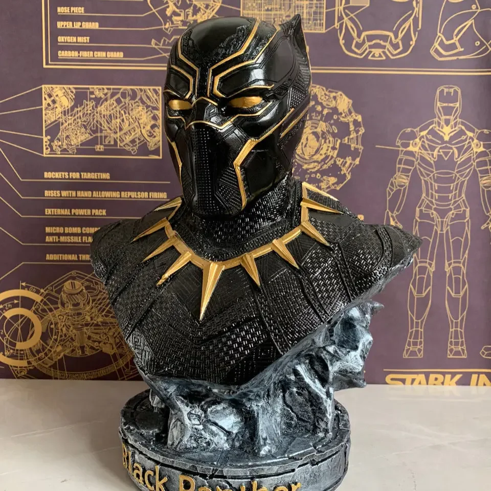 Avengers 1:1 Iron Man Peripheral Marvel Black Panther Bust Anime Figure Bust Living Room Ornament Large Resin Children Toy Gifts