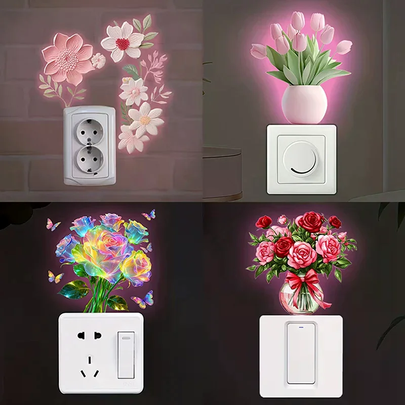 

Светящаяся в темноте цветы наклейка на переключатель тюльпан лилия подсолнух настенная наклейка самоклеящаяся ПВХ переключатель розетка Декор Easy Peel