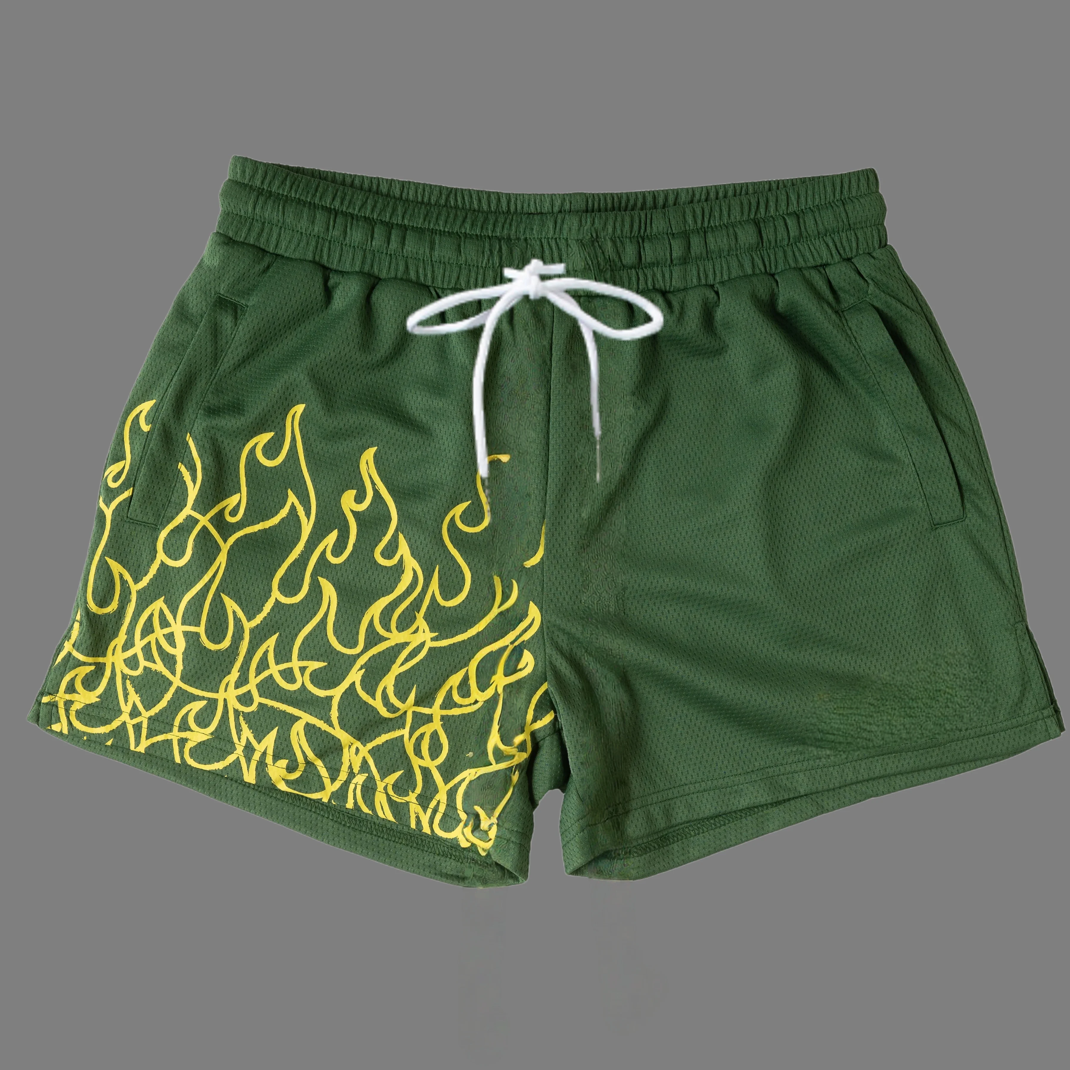 Sommer-Sonderangebot Unisex Mesh Schnelltrocknende Shorts Hip-Hop Flammen-Graffiti-Print Kordelzug Lose Sport-Basketball-Streetwear-Shorts – Detail 14
