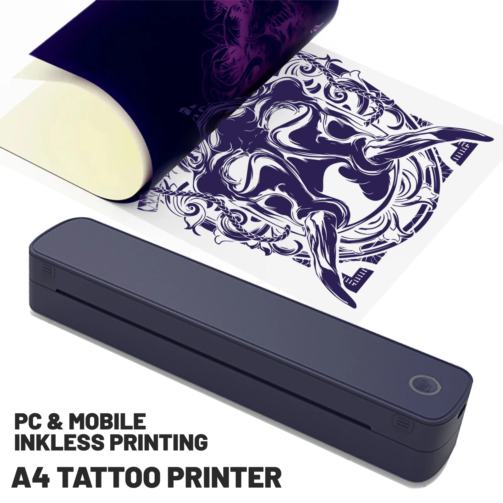 Tragbarer A4 Tattoo-Drucker Kabelloser Bluetooth Multifunktionaler Tintenloser Thermodrucker für Schablonen- und Dokumentendruck