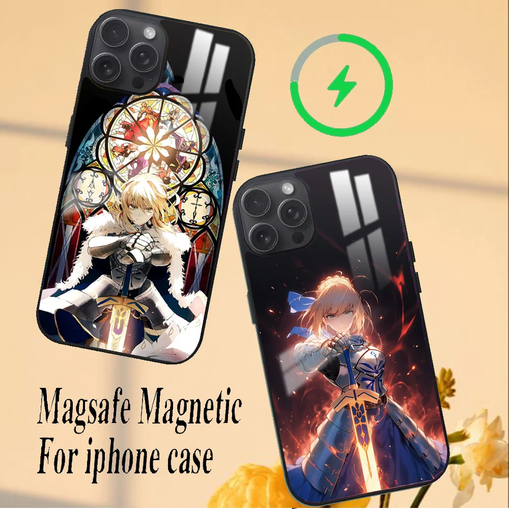 Fate Zero Stay Night Saber Phone Case For iPhone 16 15 14 13 12 11 PRO MAX PLUS Mini Magnetic wireless mirror phone case