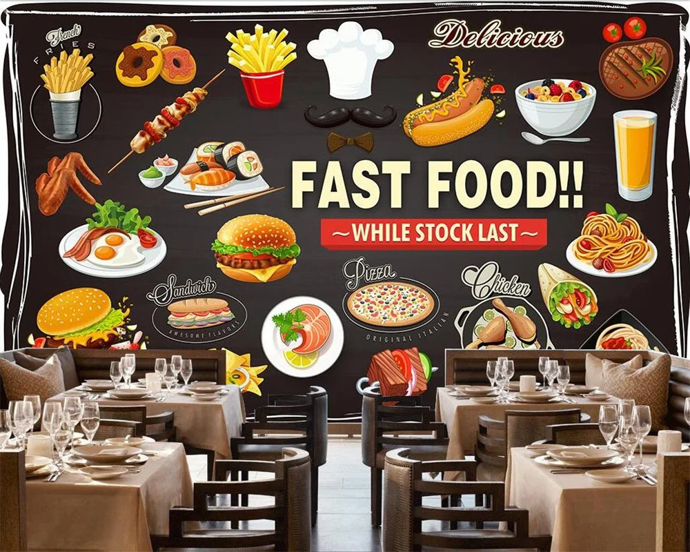 

Custom wallpaper 3d Papel de pared photo mural hand-painted western restaurant background wall burger shop cafe decoration mural