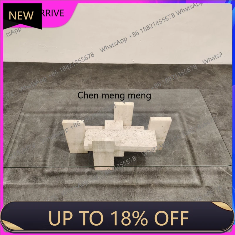 

M78 Travertine coffee table, model room tempered glass rectangular simple modern coffee table