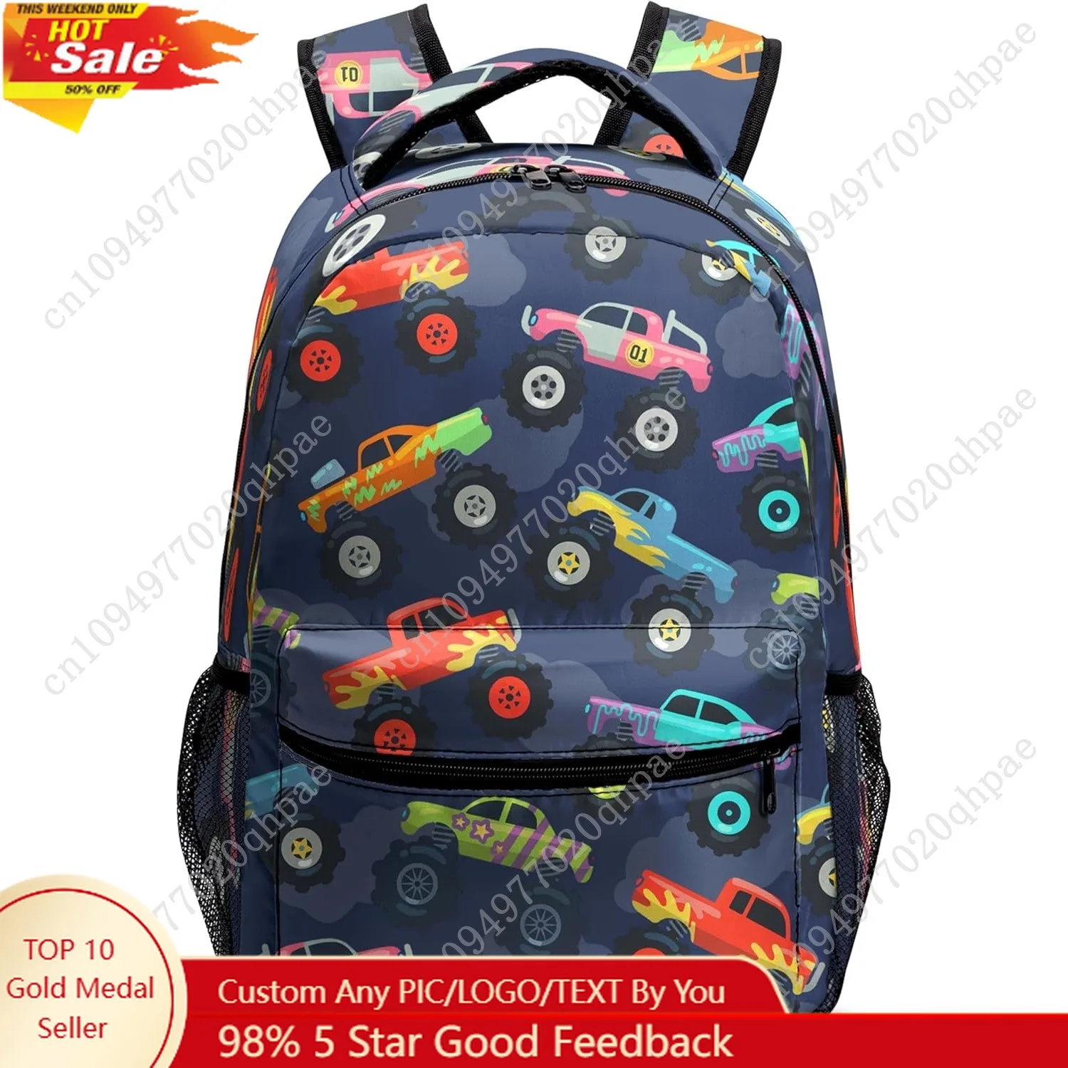 

Monster Truck Backpack Toy Car Print Bookbag for Boys Kids Preschool Kindergarten Elementary School Bag with Chest Strap Lightwe