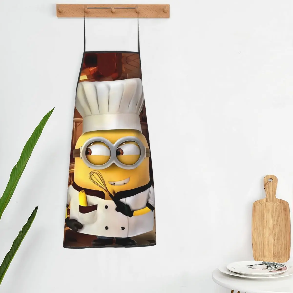 M-Minions Chef Cute Cartoon Apron Oil & Water Resistant Adjustable Neck Strap Cooking Kitchen Apron for Women Men Chef