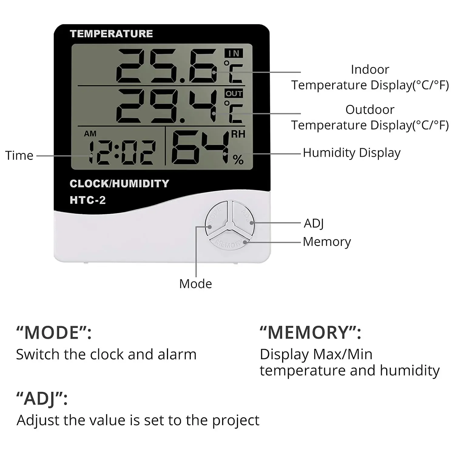 Compteur électronique numérique LCD de température et d'humidité, thermohygromètre électronique domestique, Station météo avec horloge