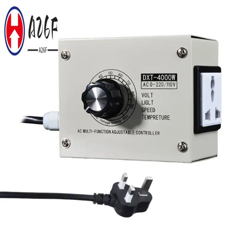 

A26F-4000W Регулятор напряжения Регулируемый диммер SCR Британская вилка Бесступенчатый регулятор напряжения с переменной скоростью