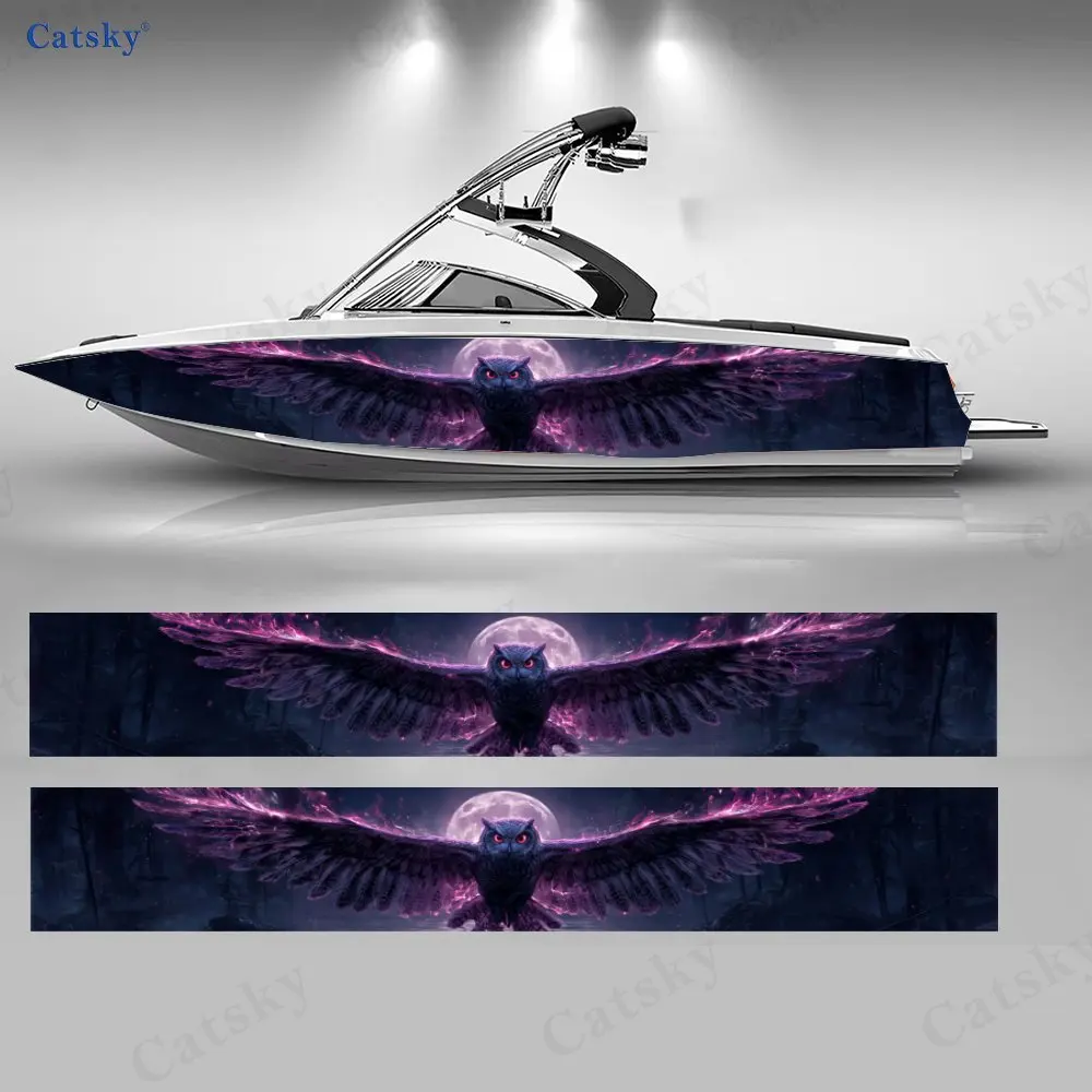 

Наклейка на лодку «Волшебная крылатая сова» с фиолетовым лунным лесом, водонепроницаемые виниловые наклейки из ПВХ для рыболовных лодок, прочный и стильный дизайн