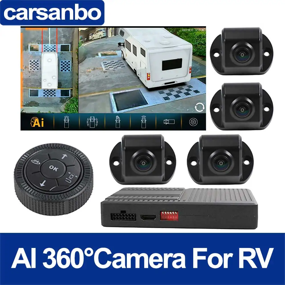 360 Degree Panoramic AI Intelligence Alerts 3D Bird Eye View Camera System 1080P Fit For RV Motor Home