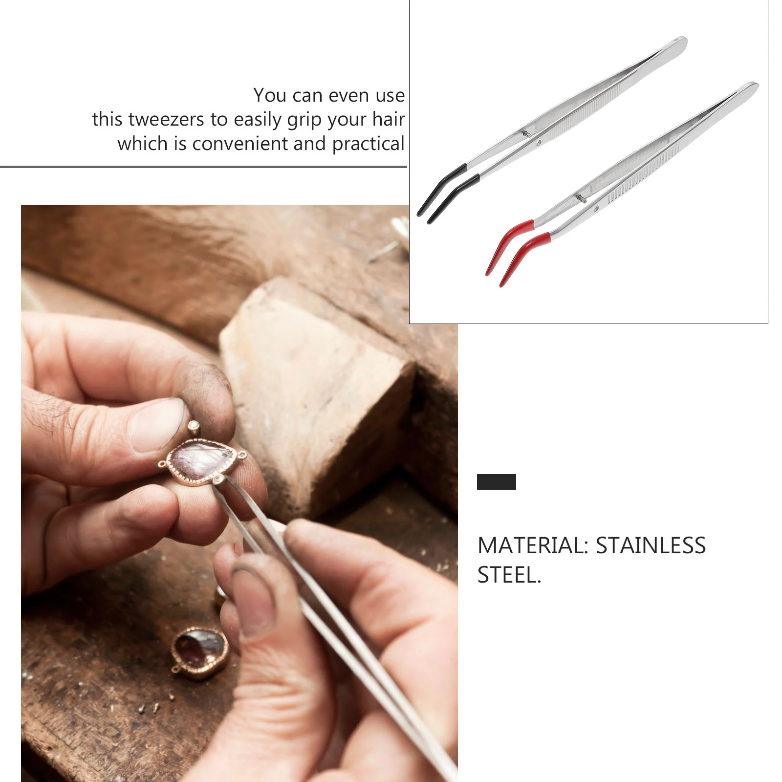 

2pcs Stainless Steel Tweezers Black Wide Tip Curved Bent Precision Rubber Coated Non Slip Jewelry Craft Tool Kit
