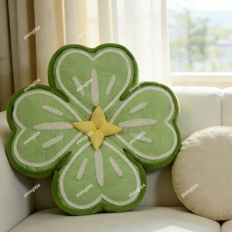 Green Plush Flower Throw Pillow Color Block Decor Cushion for Sofa Bed Chair Waist Support