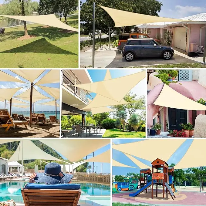 Dreieckiges Schattenzelt, UV-Schutz, mit Befestigungssets für Terrasse, Pool, Strand, Garten, Sonnenschutzzelt – Detail 10