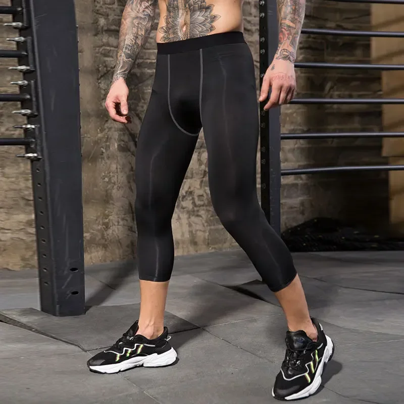 

Man Sports Fitness Running Croped Pants Compression Tights Gym Wear Clothes Workout Capri Pants Mens Leggings Men's Tights