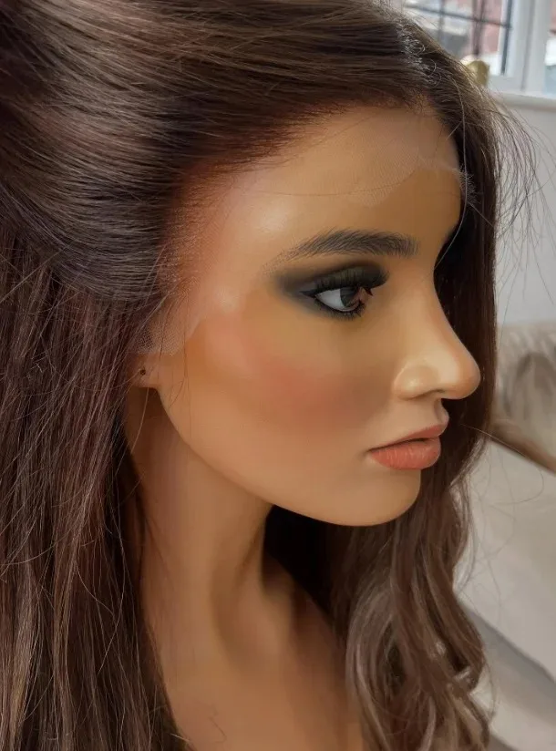 

Длинный парик с темно-коричневыми прядями и эффектом волны, синтетический, без клея, с кружевной передней частью, предварительно прорезанный, для косплея, для женщин