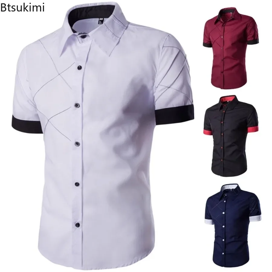 Moda estilo de negócios casual camisa de manga curta para homens conforto algodão básico social formal camisas 2024 blusa masculina de alta qualidade