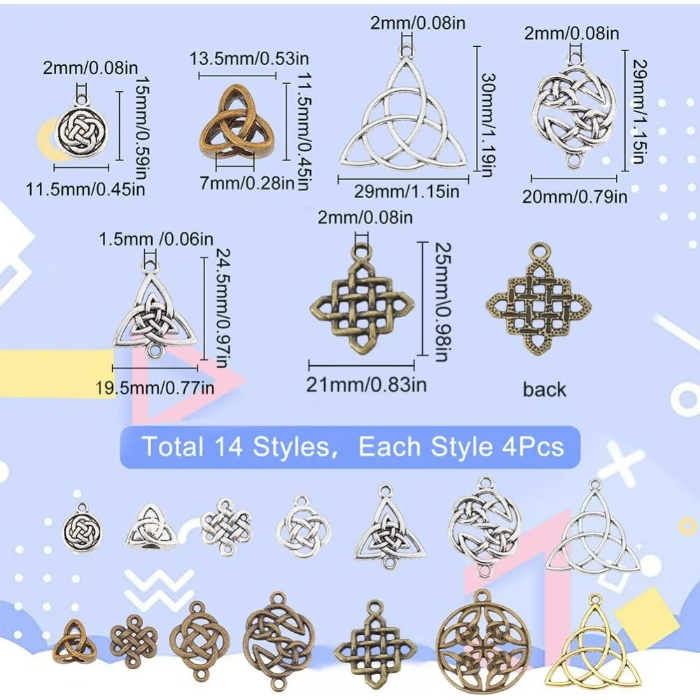 1 Box 56Pcs Knot Charms Celtic Knot Charm Irish Charms Trinity Linking Connetor Charm Knot Beads Flat Round Alloy Charms