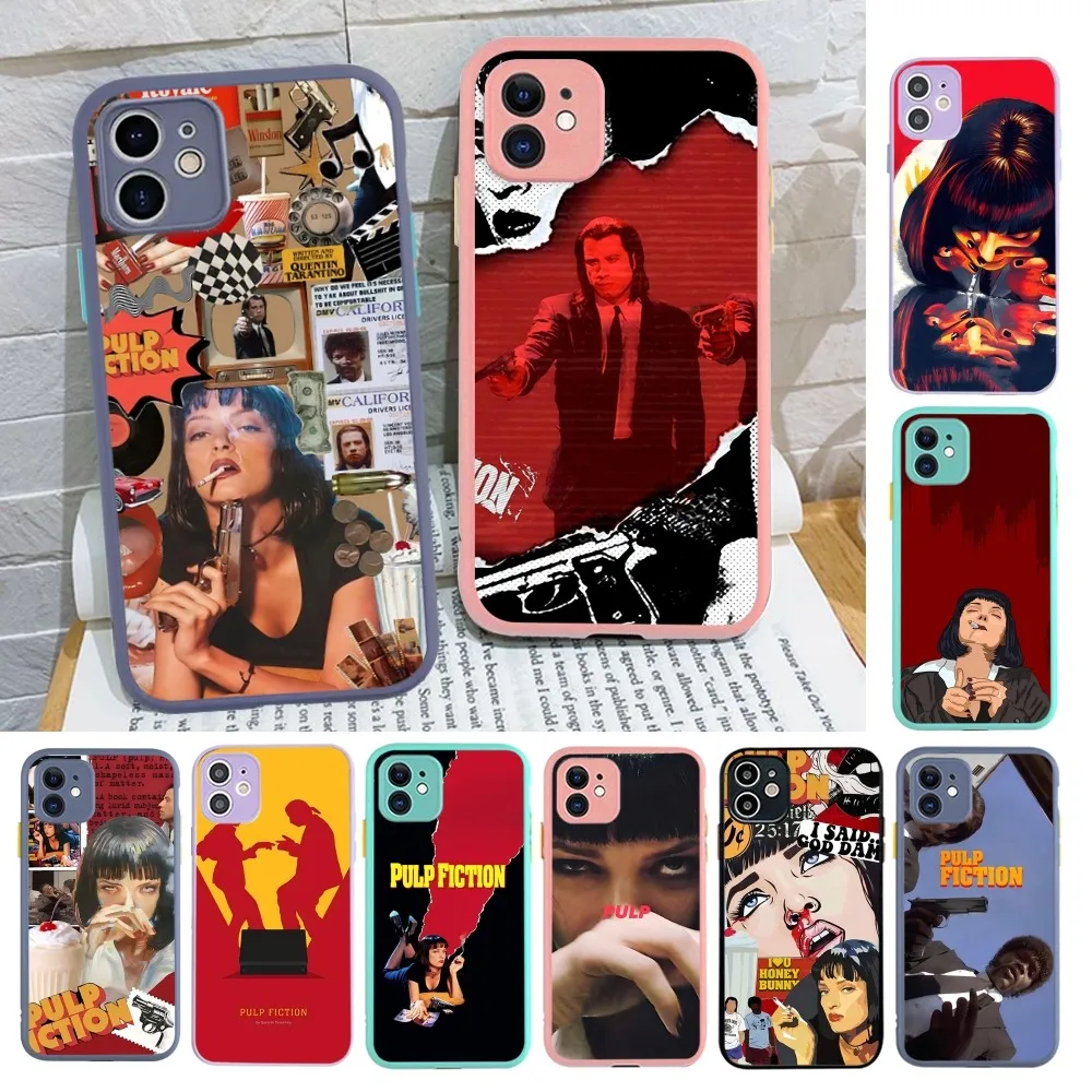 

Movie P-Pulp F-Fiction Phone Case for iPhone 14 11 12 13 Mini Pro Max 8 7 Plus X XR XS MAX Translucent Matte Cover