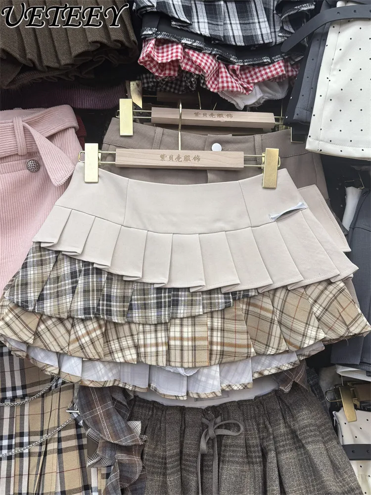 

Юбка-плиссе в стиле колледж с цветными блоками, женская, весна 2026, новая, элегантная, А-силуэт, в клетку, мини-юбка для девушек