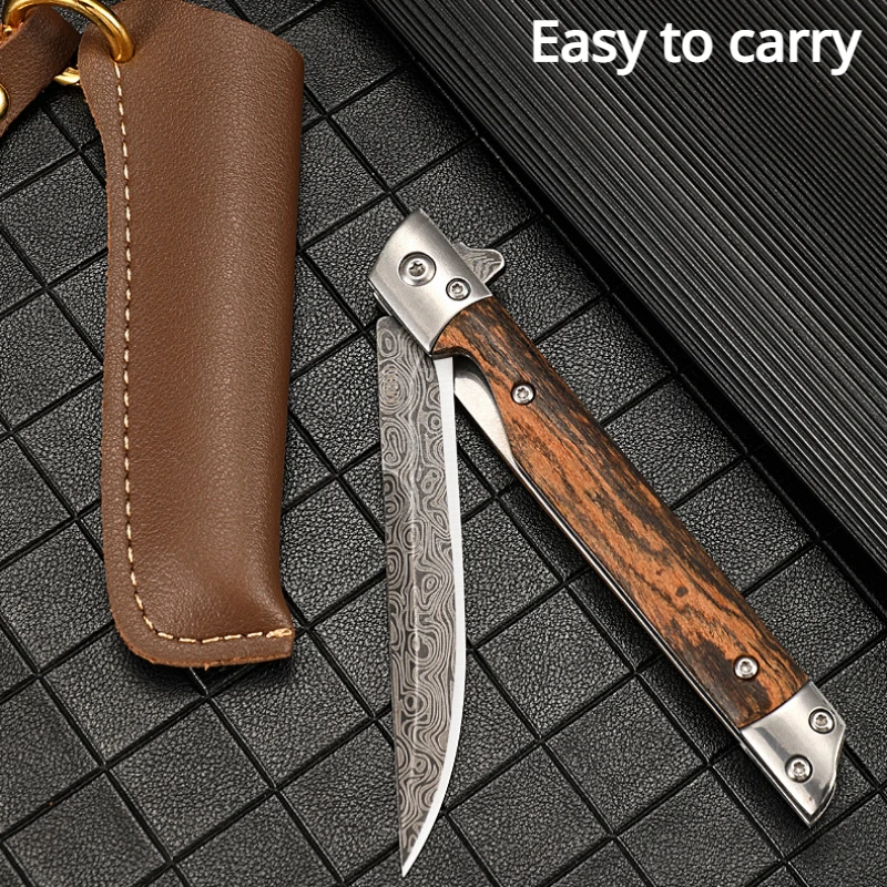 Folding Knife Multipurpose Camping Quick Opening Knife Stainless Steel Carry High Hardness Knif with Wood Handle Outdoor Tools