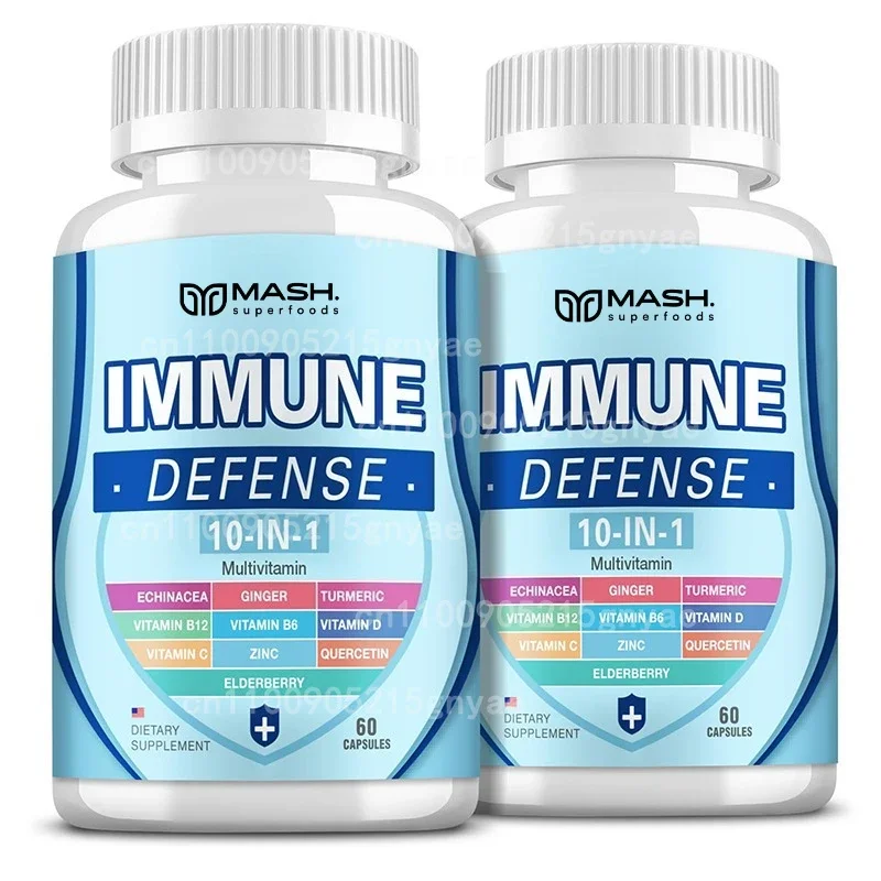 

Immune Support 7-in-1 Blend (60 Capsules) – Vitamin C, D3, Zinc, Quercetin, Elderberry, Ginger, Echinochloa