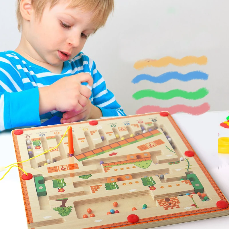 Magnetic Bead Wooden Board Maze Early Educational Toy Set Counting Matching Game Montessori Fine Motor Skills Activities