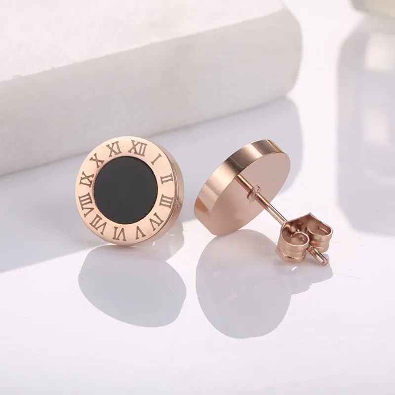 

Buyee 925 Sterling Silver Rose Gold Stud Earring 12mm Round Roman Numerals Earring for Women Men Fashion Fine Jewelry Earring