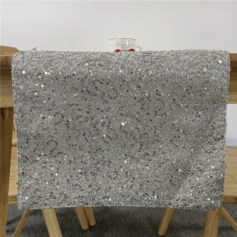 Luxury Shiny Grey Decorative Table runner Modern Embroidery Table Cover Table Cloth