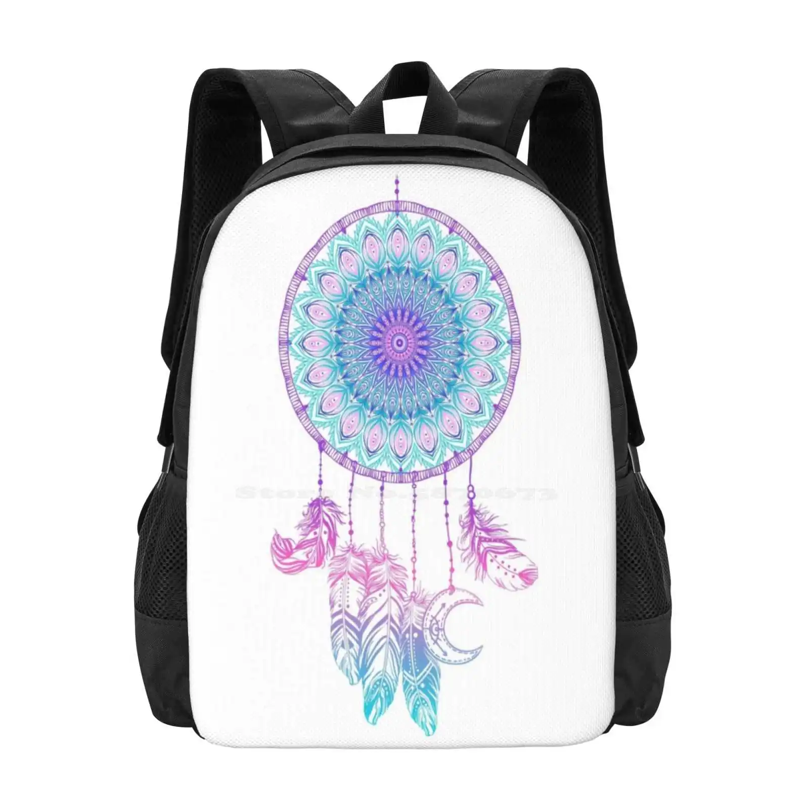 Mandala In Dreamcatcher Bag Backpack For Men Women Girls Teenage American Aztec Beautiful Blue Bohemian Circle Dreamcatcher