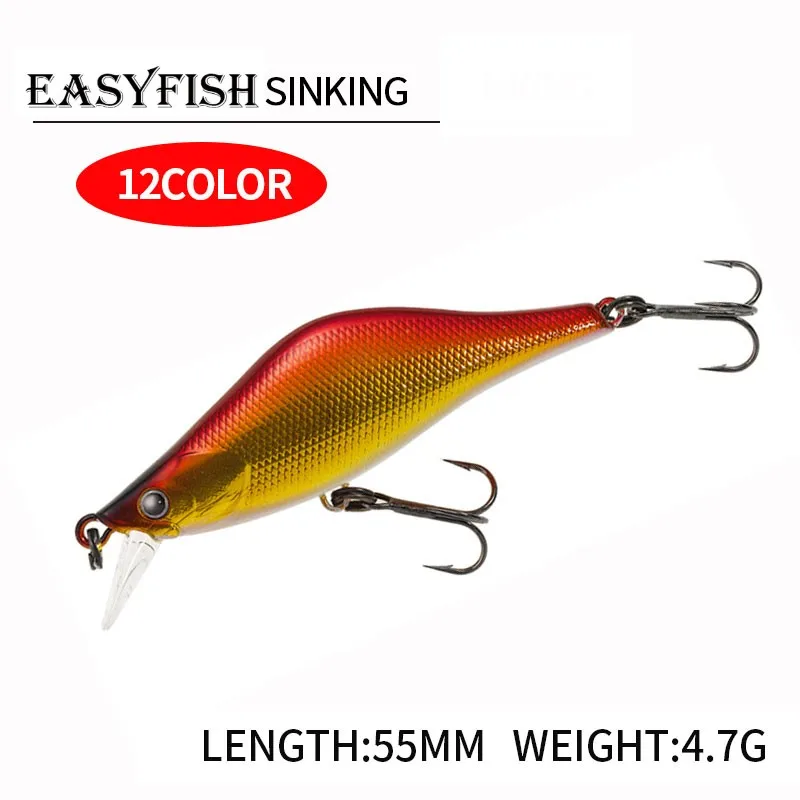 Easyfish 1 pçs luya isca mino48mm/55mm/de longo alcance submerso isca falsa poleiro de água doce biônico isca falsa