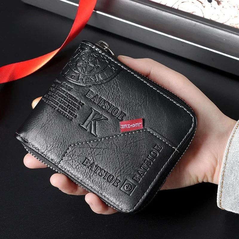 

Vintage Style Men's Double Fold Zipper Wallet Short Slim Design Card Slots Cash Clip Coin Pocket Multifunctional Casual Wallet