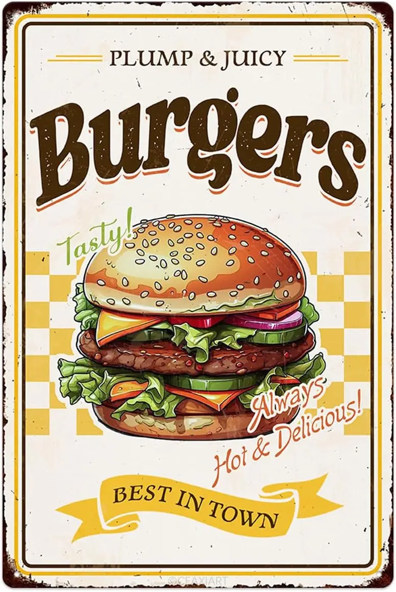 Burgers Tin Signs Vintage Metal Sign Funny Food Art Printing