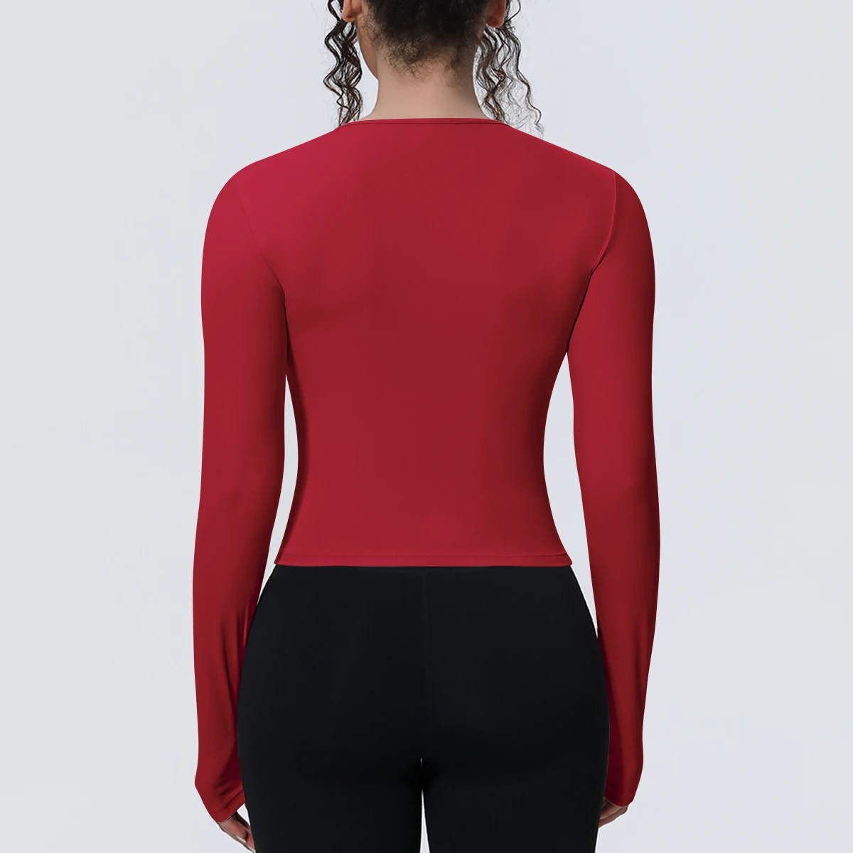 1 Stück Schlankes Casual Sommer Yoga Langarm-Oberteil für Damen, Fitness-Sport-Laufshirt mit Schnelltrocknung, Einfarbiges Trainingsshirt – Detail 37