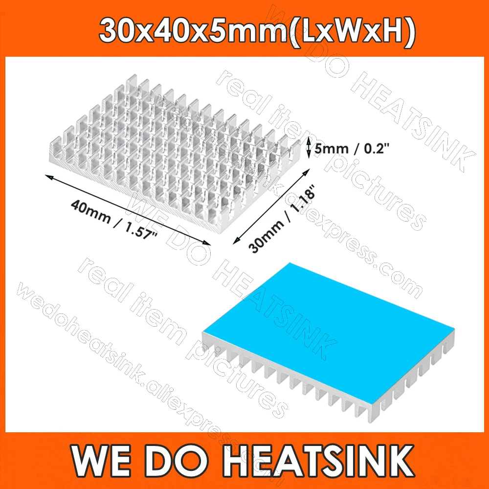 30x40x5mm Silver Tone Aluminum Heatsink with Adhesive Pad for RPI