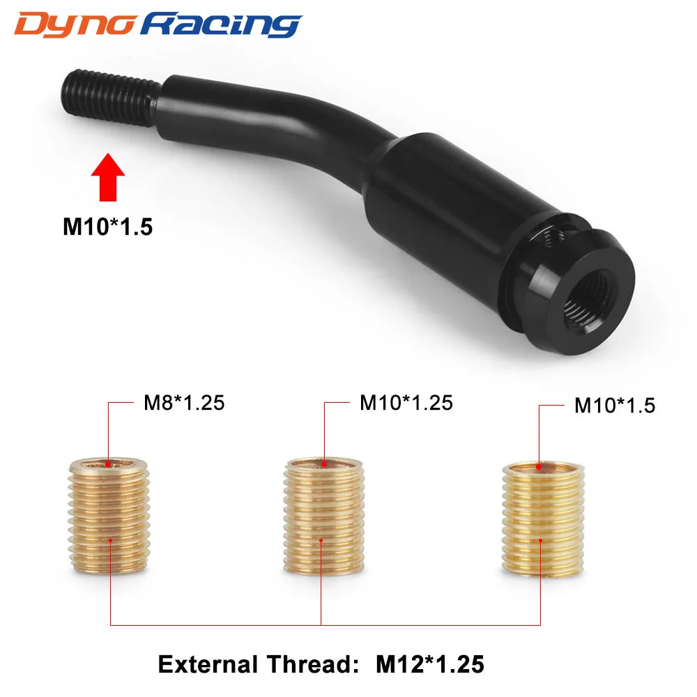 M10*1.5 Gear Shift Shifter Stick Lever 13CM Bent Extension Short shifter Internal thread：M12*1.25 With Three Adapters