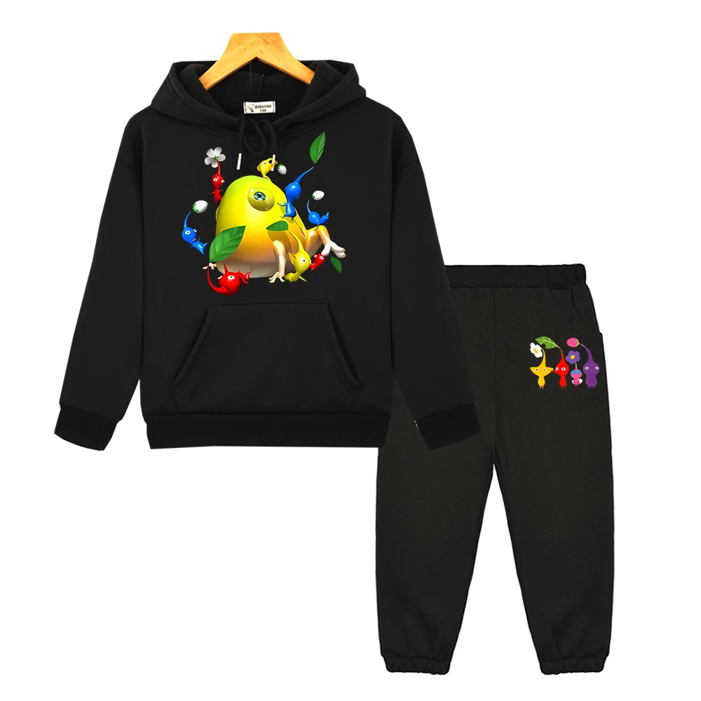 

2PS Top+ Pants Pikmin Print girls boys Hooded Sets Autumn Hoodies Fleece sweatshirt anime hoodie pullover kids boutique clothes