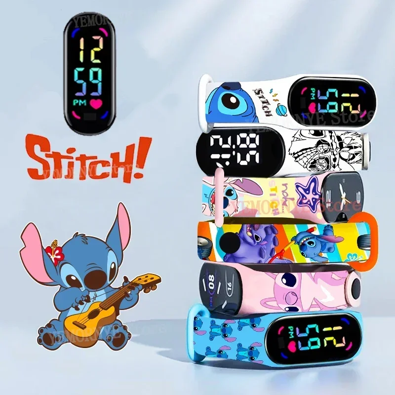 Disney Stitch Digital Kids' Watches Anime Figures LED Touch Luminous kids Sport Wristband Waterproof Digital Watch Birthday Toy