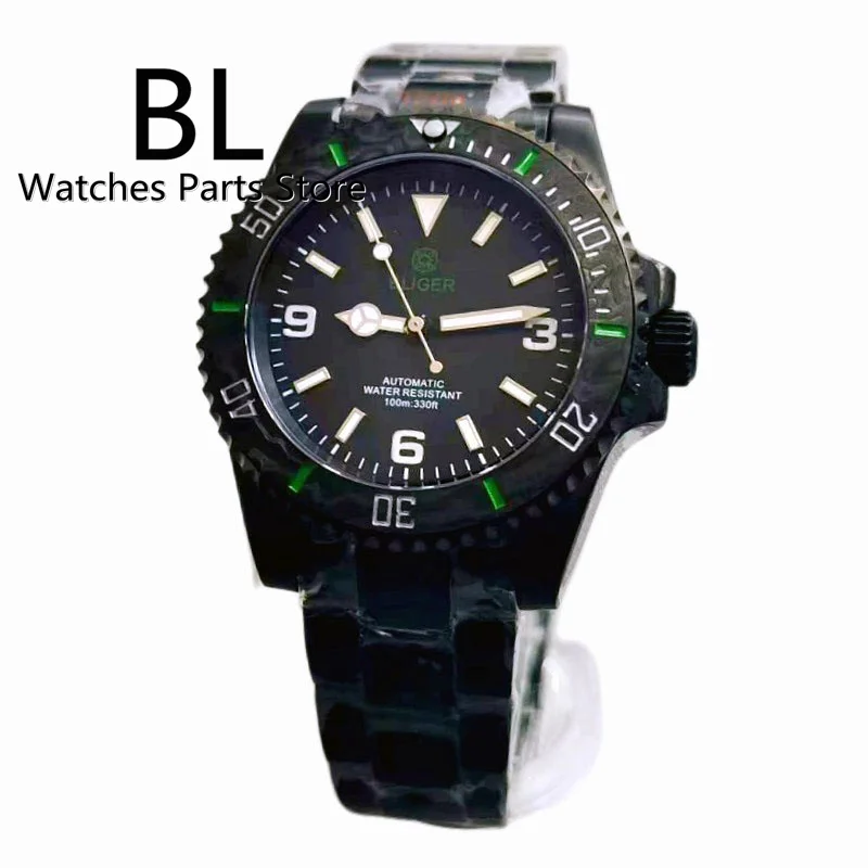 BLIGER 40mm NH35 Automatic Mechanical Wristwatch Men Watch 2813 8215 PT Movement Flat Sapphire Glass Green Second Hand Luminous