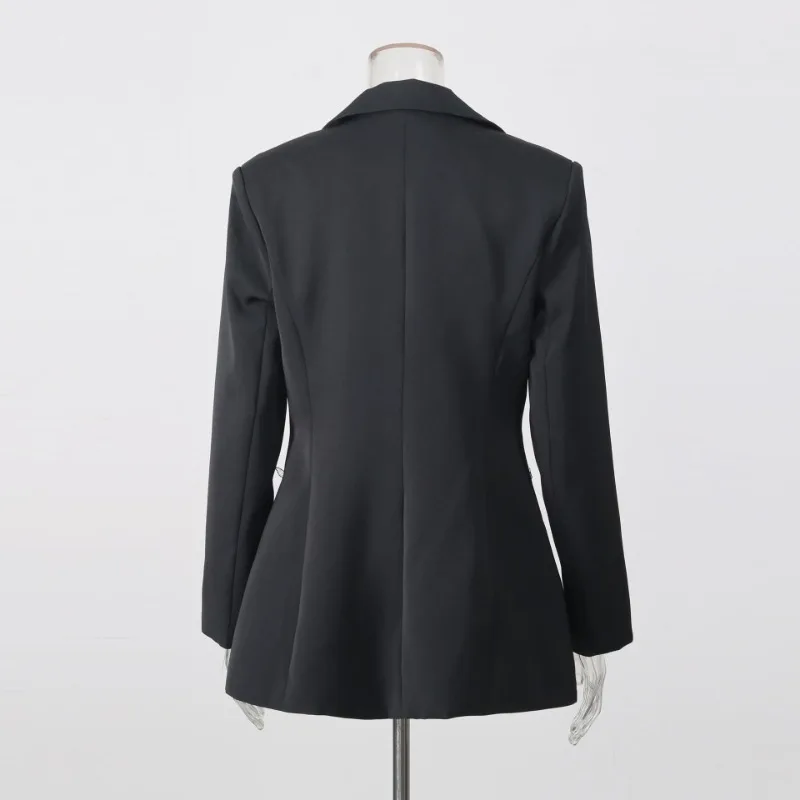 Solid Denim Lace Spliced Blazer for Women Lapel Long Sleeve Floral Applique Slim Waist Jackets Casual Office Outfit Suit-Coat