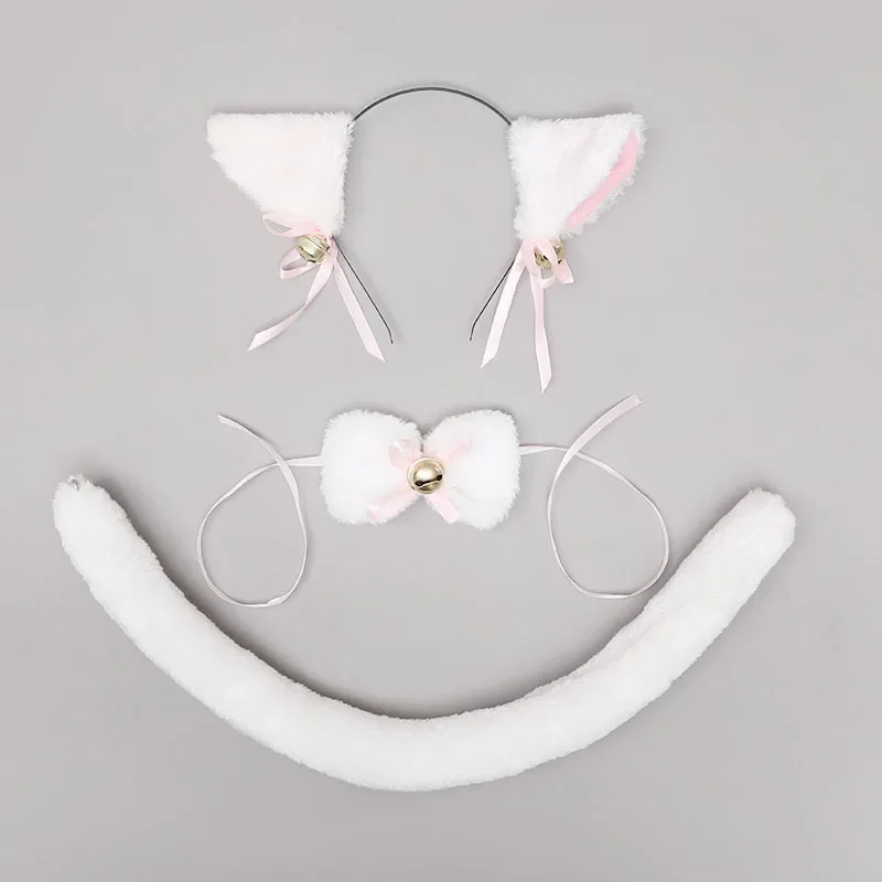 Kat Oren Hoofdband met Lint Bell Staart Kraag Lolita Pluche Harige Party voor Vrouwen Meisje Anime Cosplay Kostuum Halloween