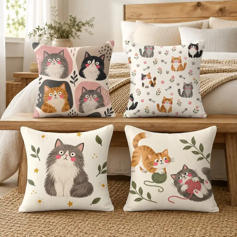 Funny Cate Cat Cushion Cover Soft Short Plush Pillow Cases Hidden Zipper Cutecore Sofa Bedroom Home Decor Gift