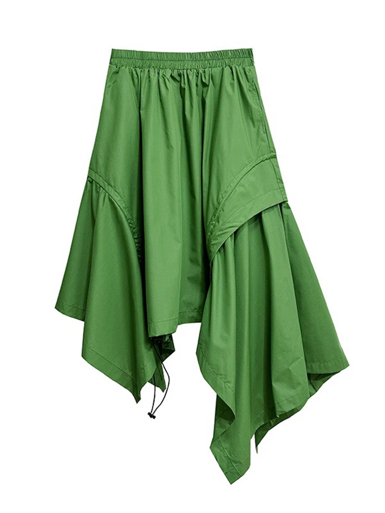 XITAO غير المتماثلة الرباط تنورة فضفاضة بلون شخصية المرأة الاتجاه التخسيس غير النظامية مرونة الخصر تنورة HQQ2442