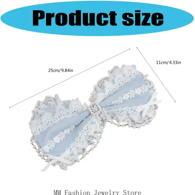 D0UB إكسسوار شعر تنكري مصنوع يدويًا بمشبك على شكل أنمي مع دانتيل ولؤلؤ مقلد للزي اليومي بتصميم ناعم #6