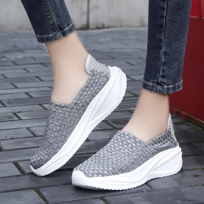 Women Woven Shoes Loafers Platform Handmade Elastic Slip on Casual Wedges Shoes  Lady Footwear Soft Zapatos Plus Size 42 - view 5